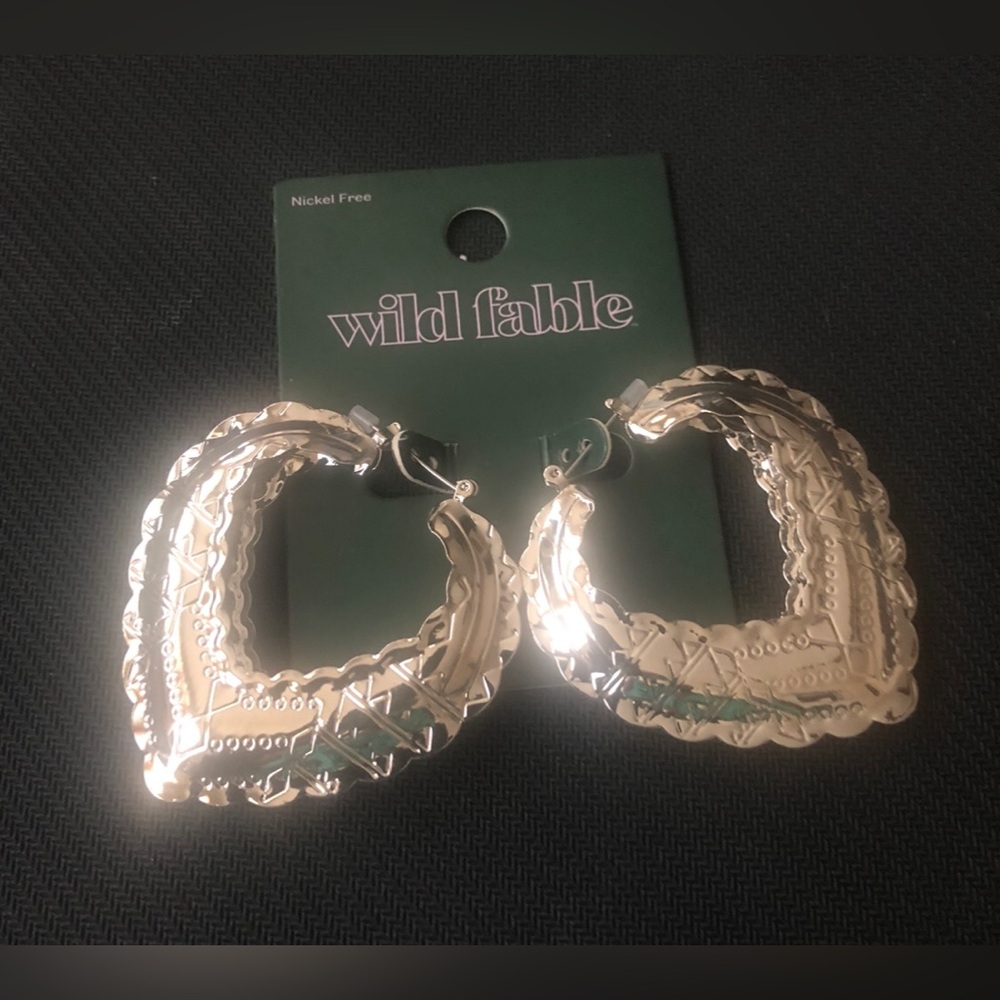 Wild Fable Silver Textured Heart Hoop Earrings